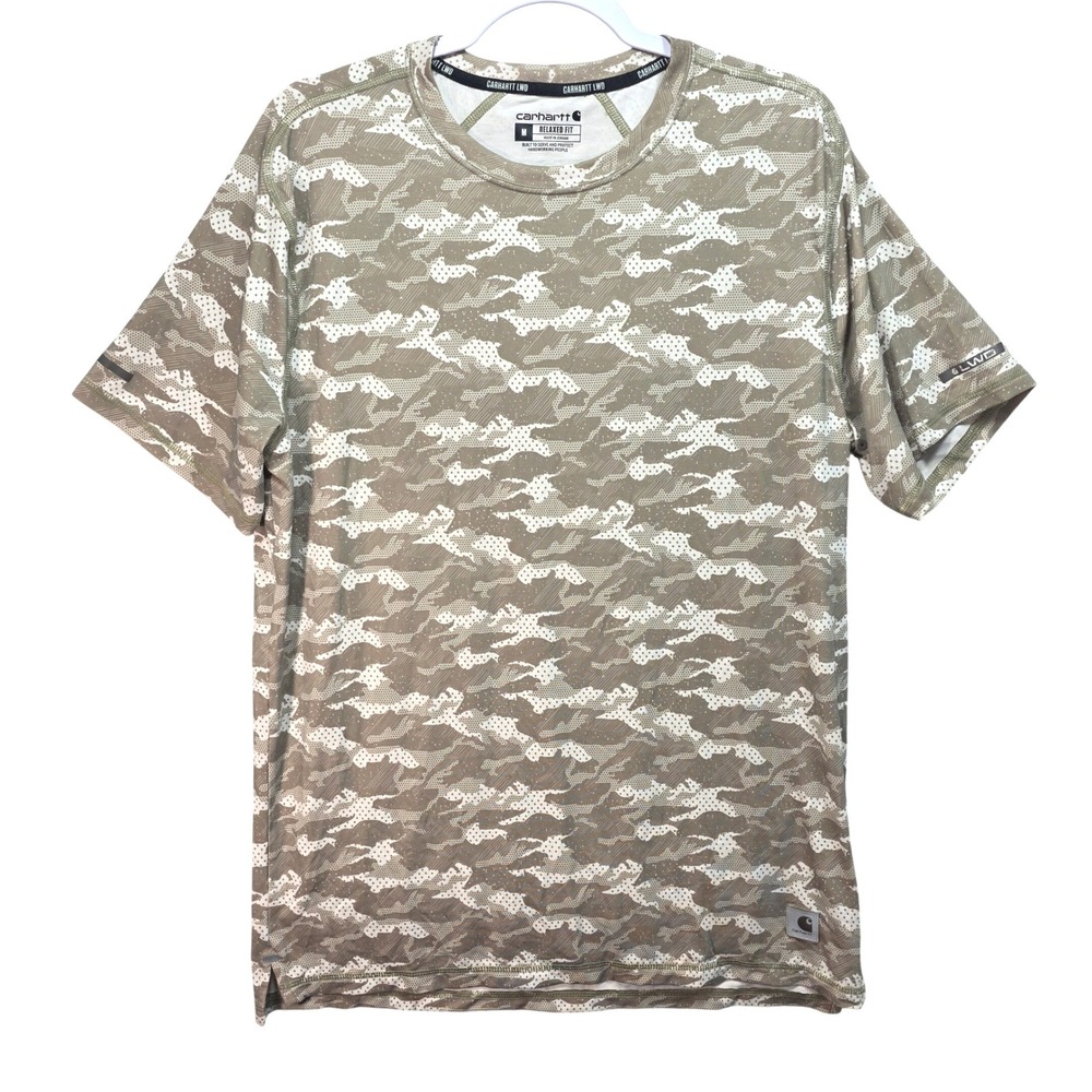 Carhartt LWD Tshirt Mens M Camo Relaxed Fit Tan Short Sleeve Tee